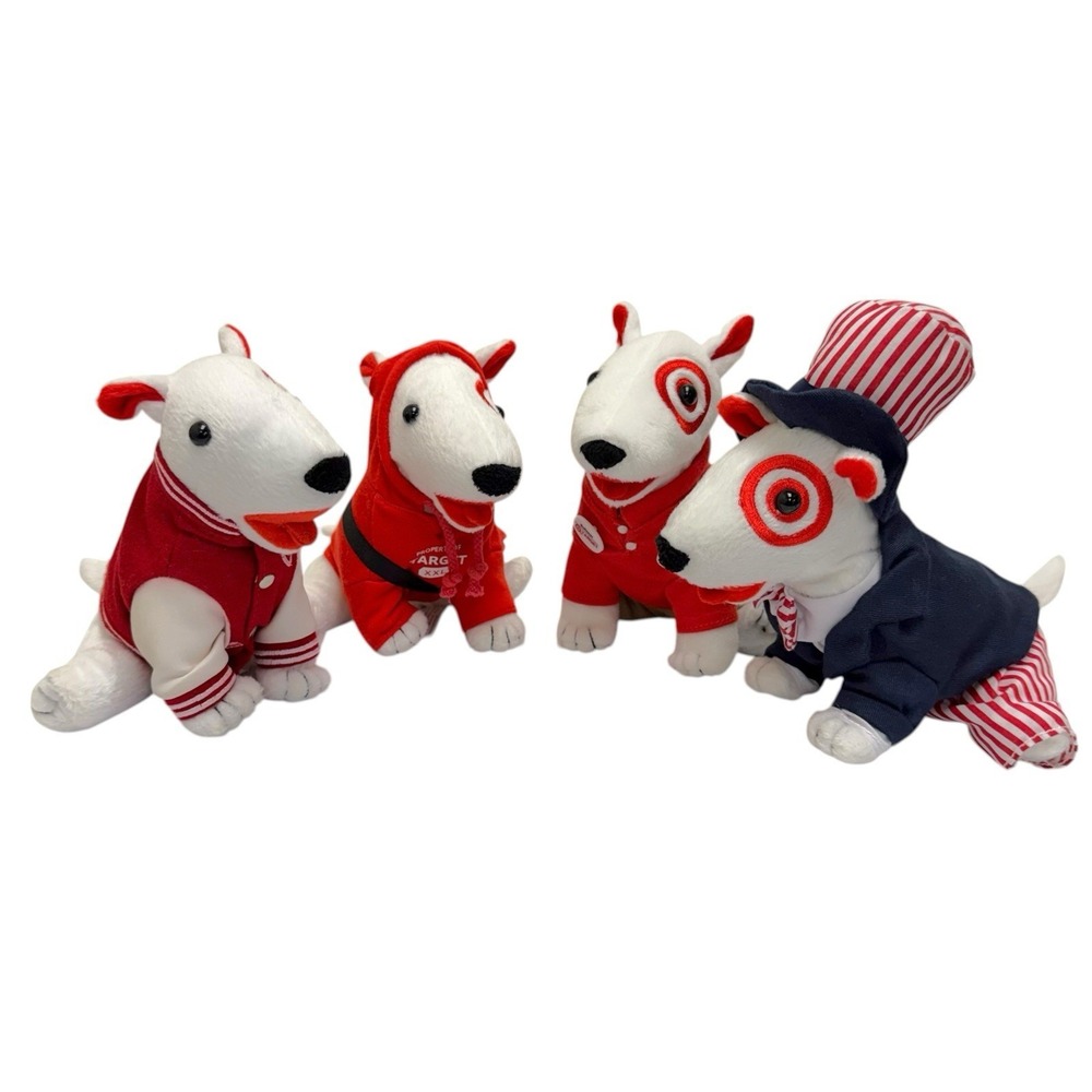 2007-08 Target Brand Small Bullseye Plush Dog‎ Puppy Lot of 4 Different Outfits